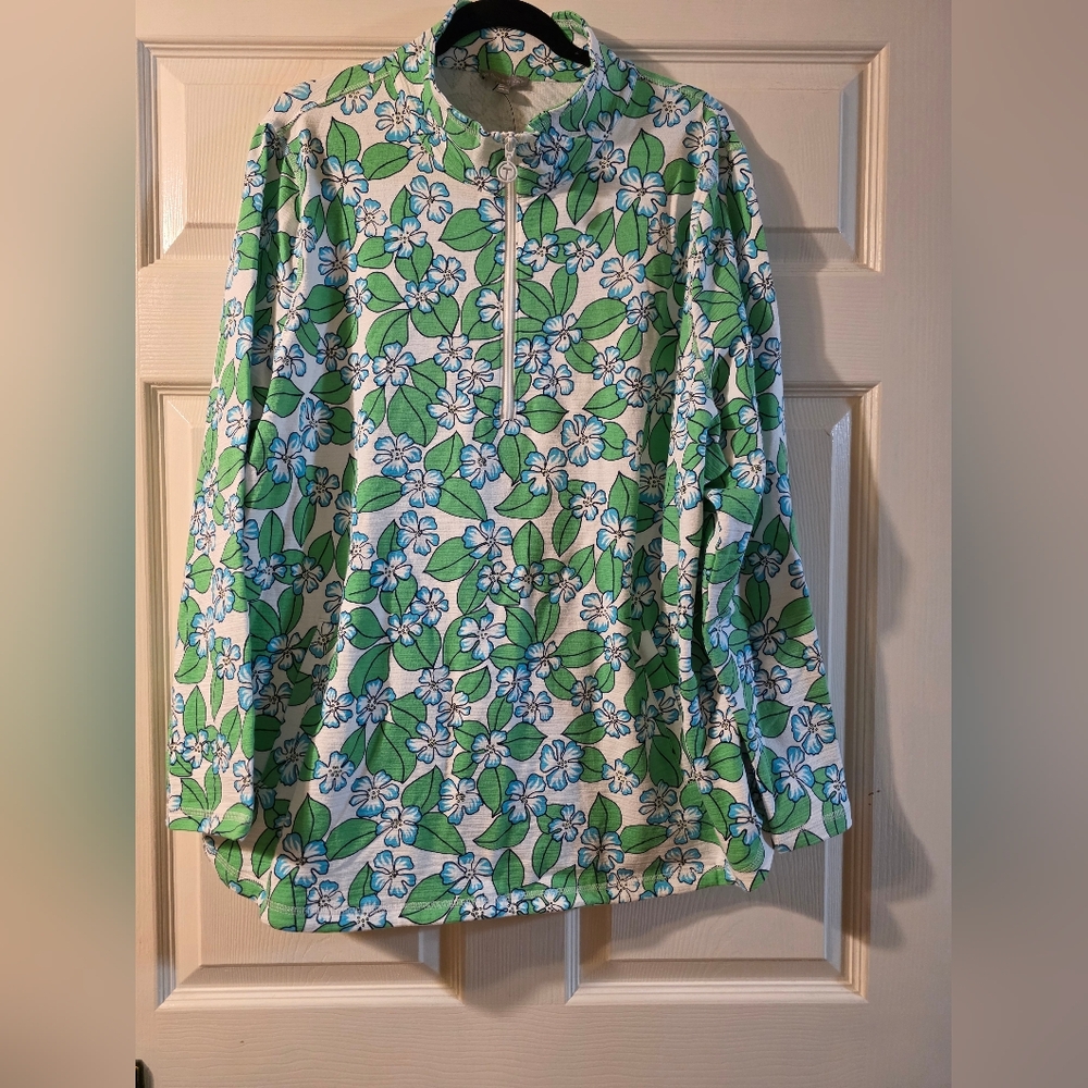NWT TALBOTS Floral Quarter-Zip Pullover Top - Green Floral SZ 2XL - Picture 2 of 10